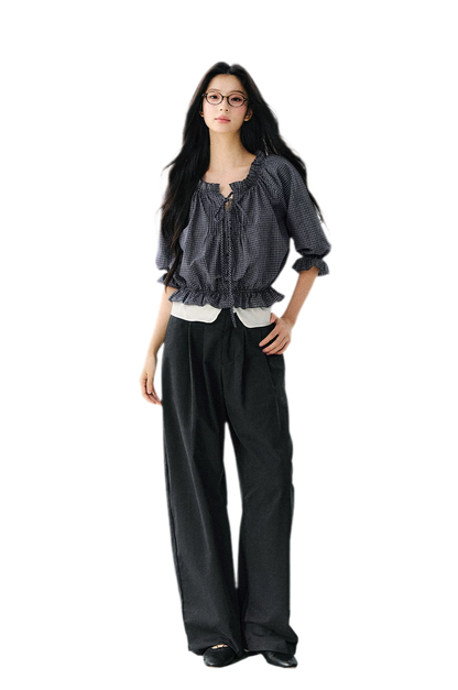 Plaid Ruffle Waist Tee