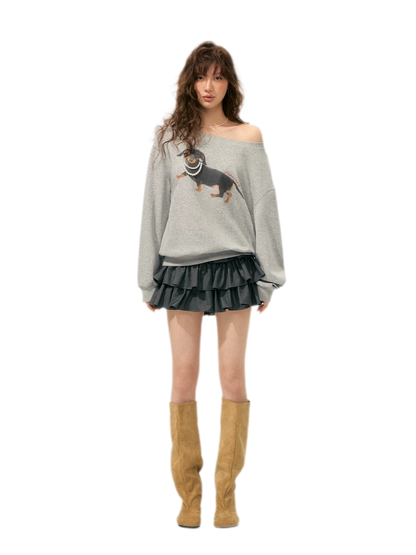 Sweatshirt mit Dackel-Perlenmotiv