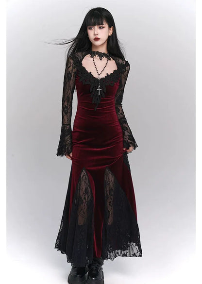 Lace-Sleeve Mermaid Gothic Dress