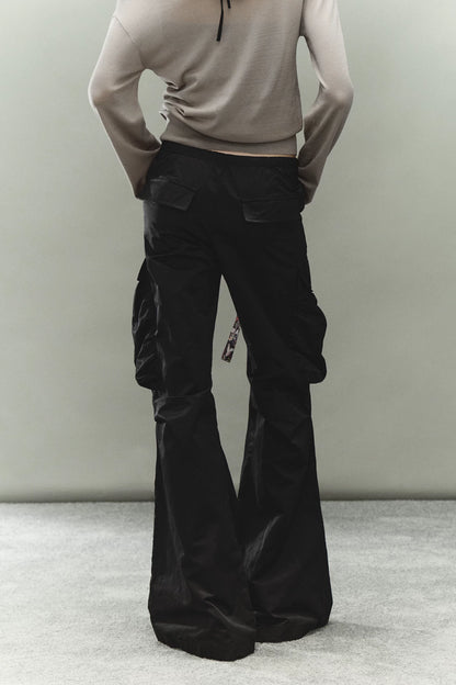 Printed Waistband Drawstring Multi-Pocket Low-Waist Cargo Pants