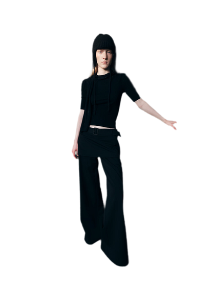 Structured Faux-Layer Wide-Leg Trousers
