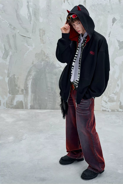 Oversized Devil Hooded Zip Jacket