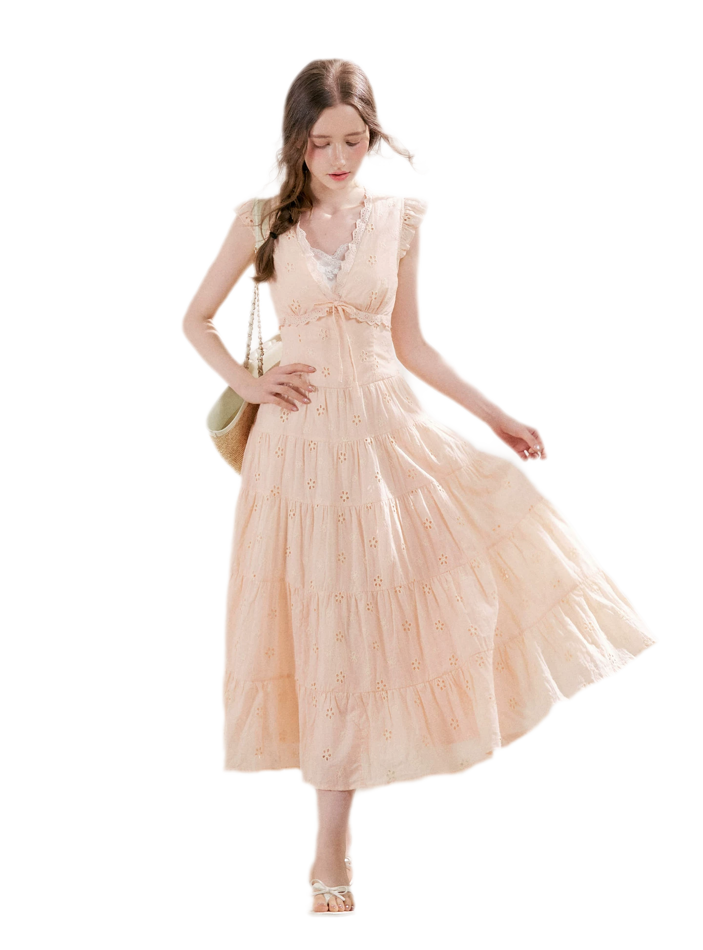 Embroidered Eyelet Tiered Dress