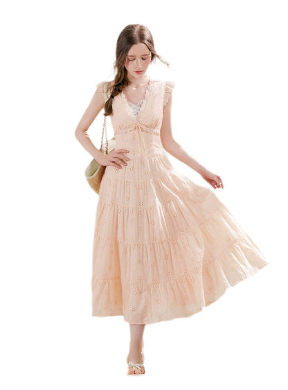 Embroidered Eyelet Tiered Dress