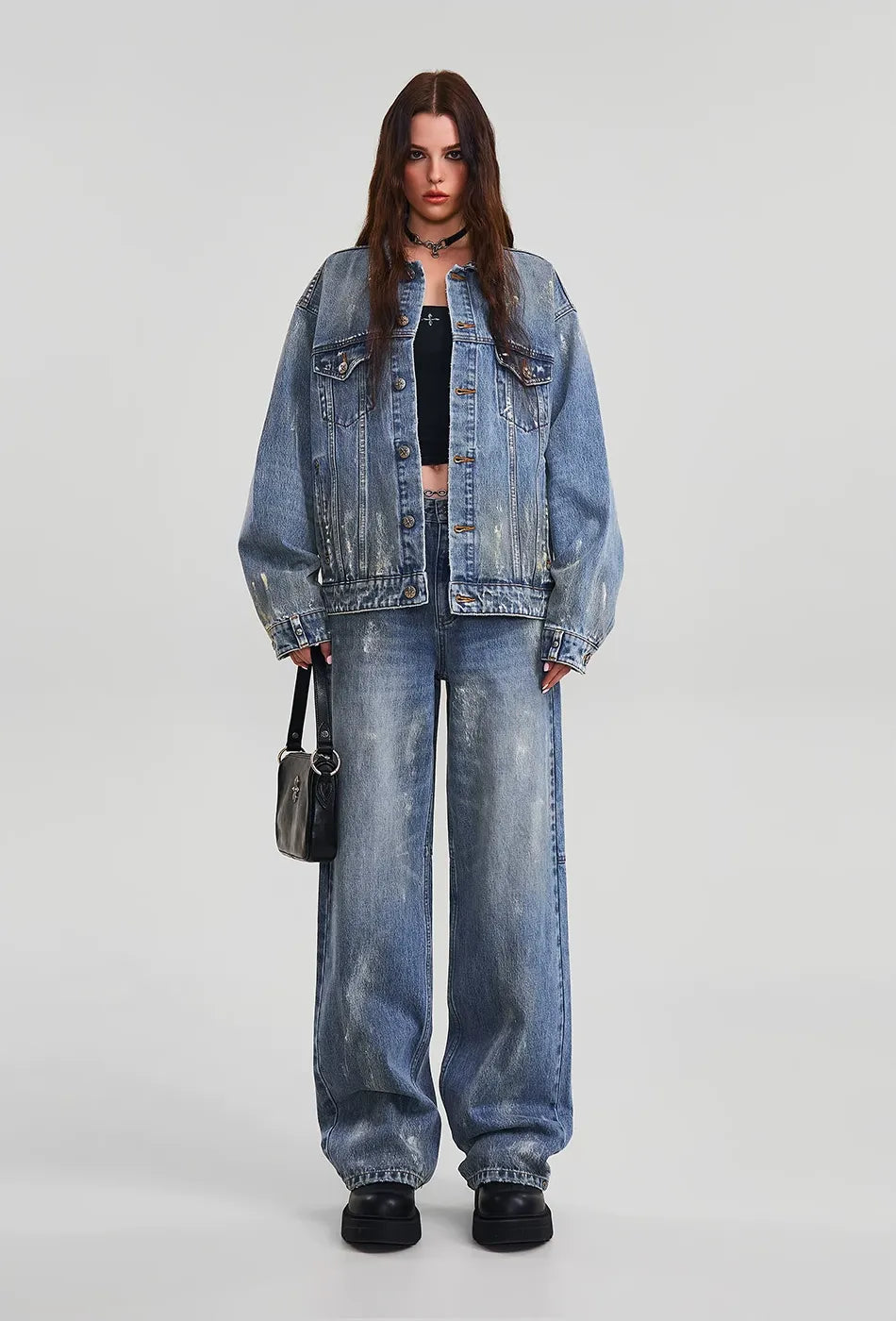 Cross Statue Tide Wide Straight Denim Jeans