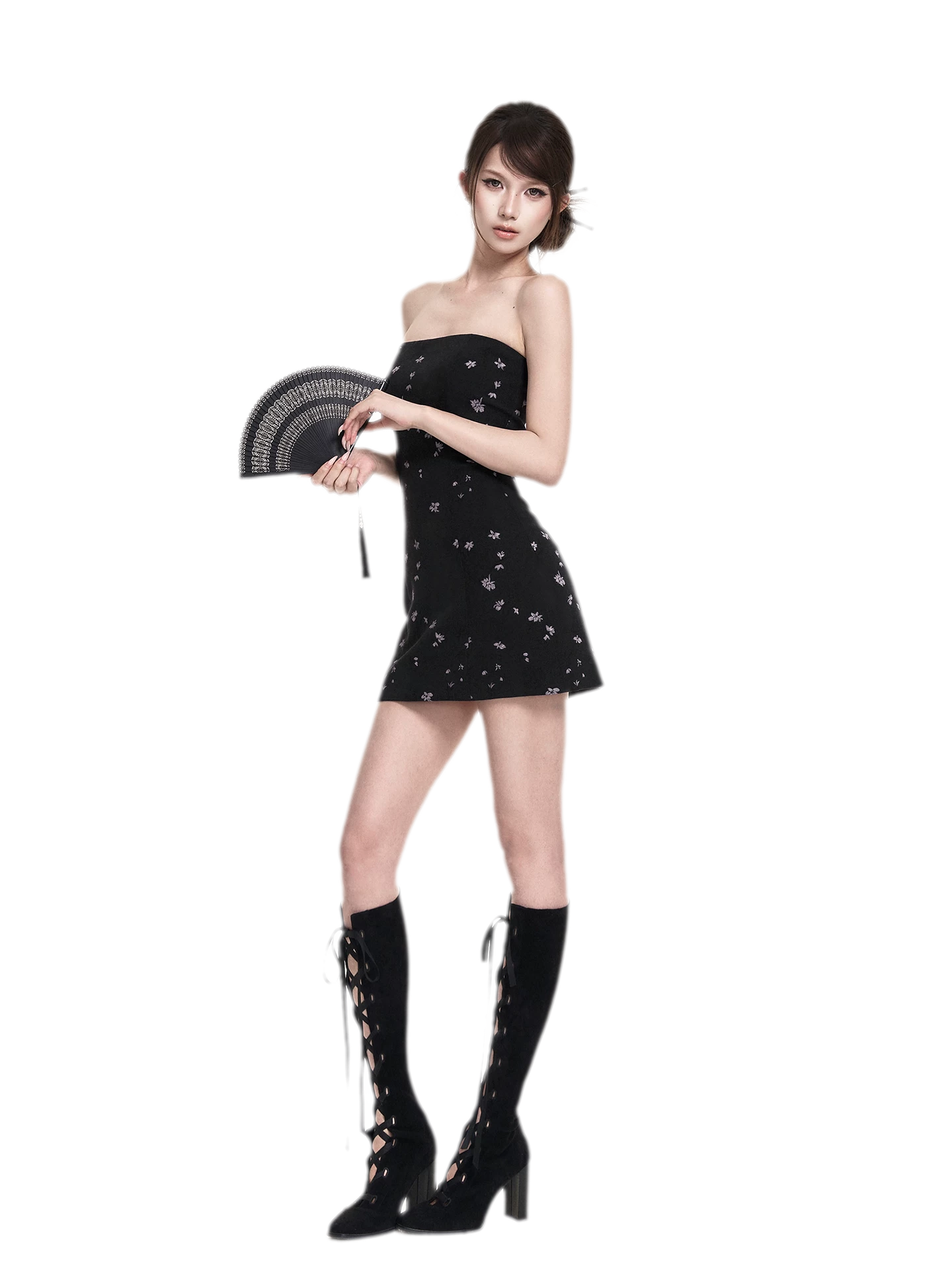Black Iris Qipao Set