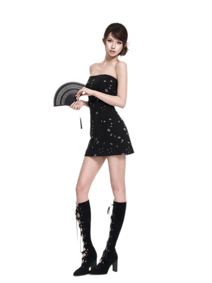 Black Iris Qipao Set