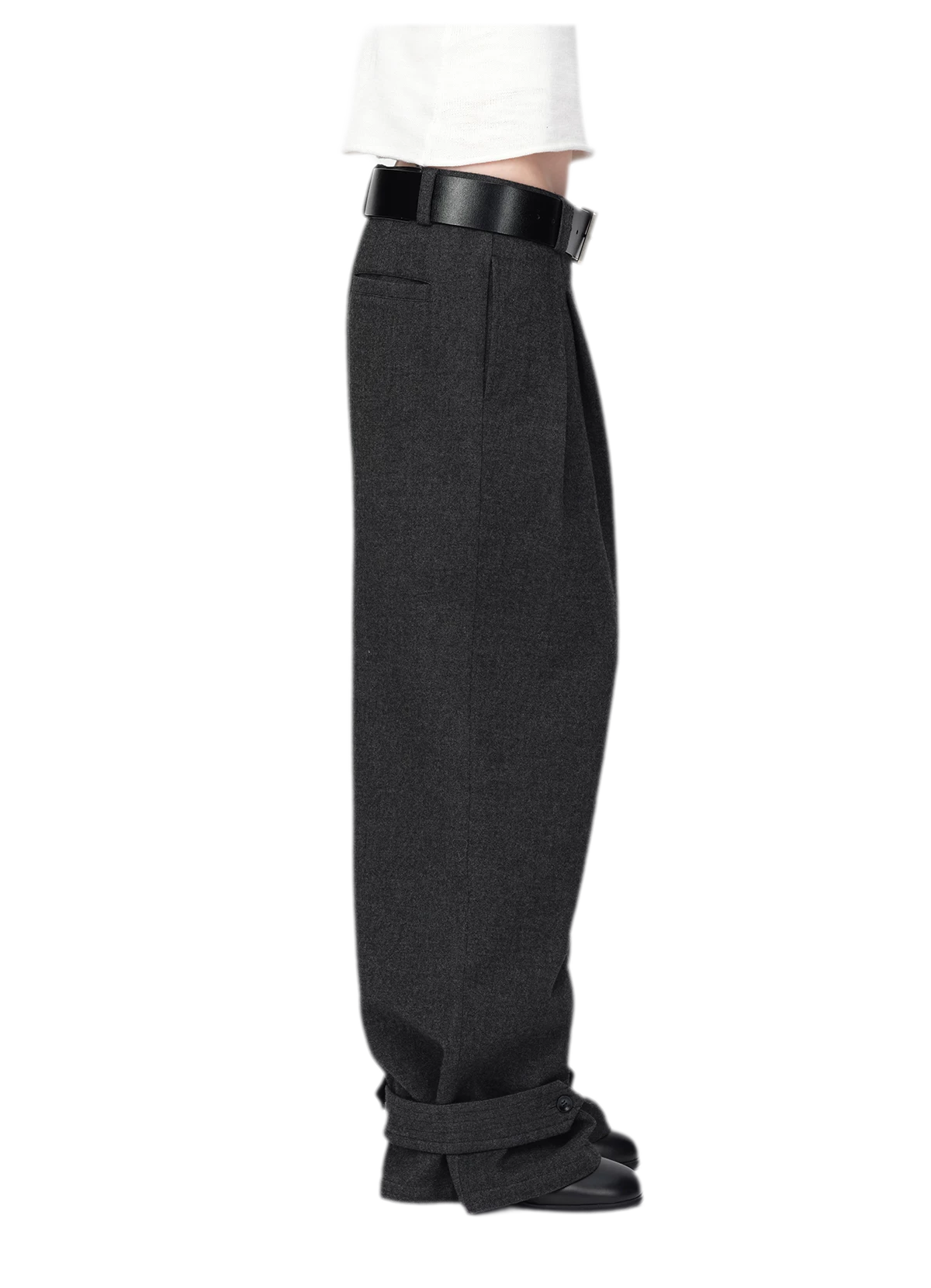 Pantalones de pierna ancha plisados con mezcla de lana