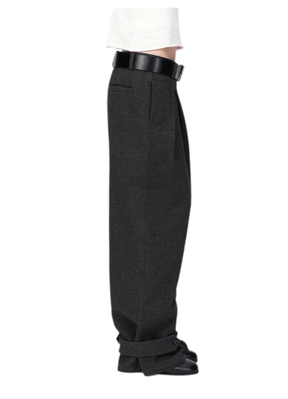 Pantalones de pierna ancha plisados con mezcla de lana