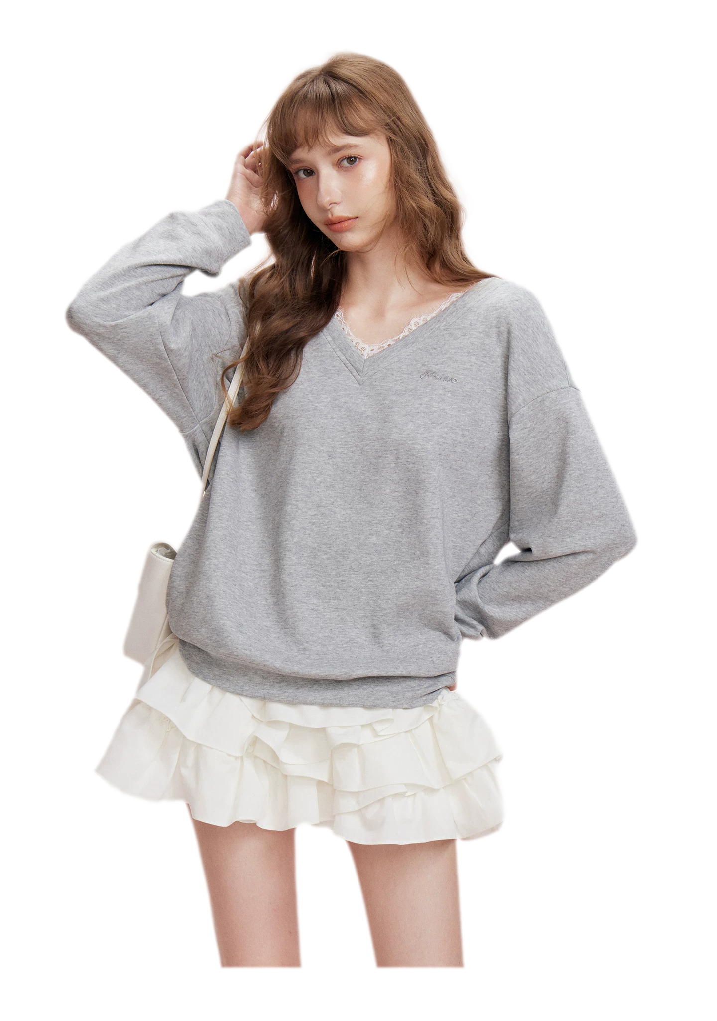 Lace Trim Back Cutout Pullover