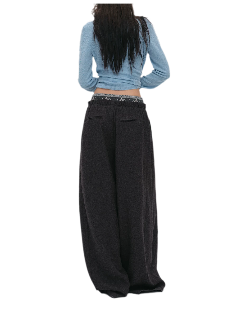 Pleated Contrast Wide-Leg Trousers