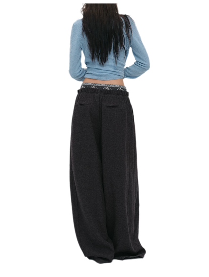 Pleated Contrast Wide-Leg Trousers