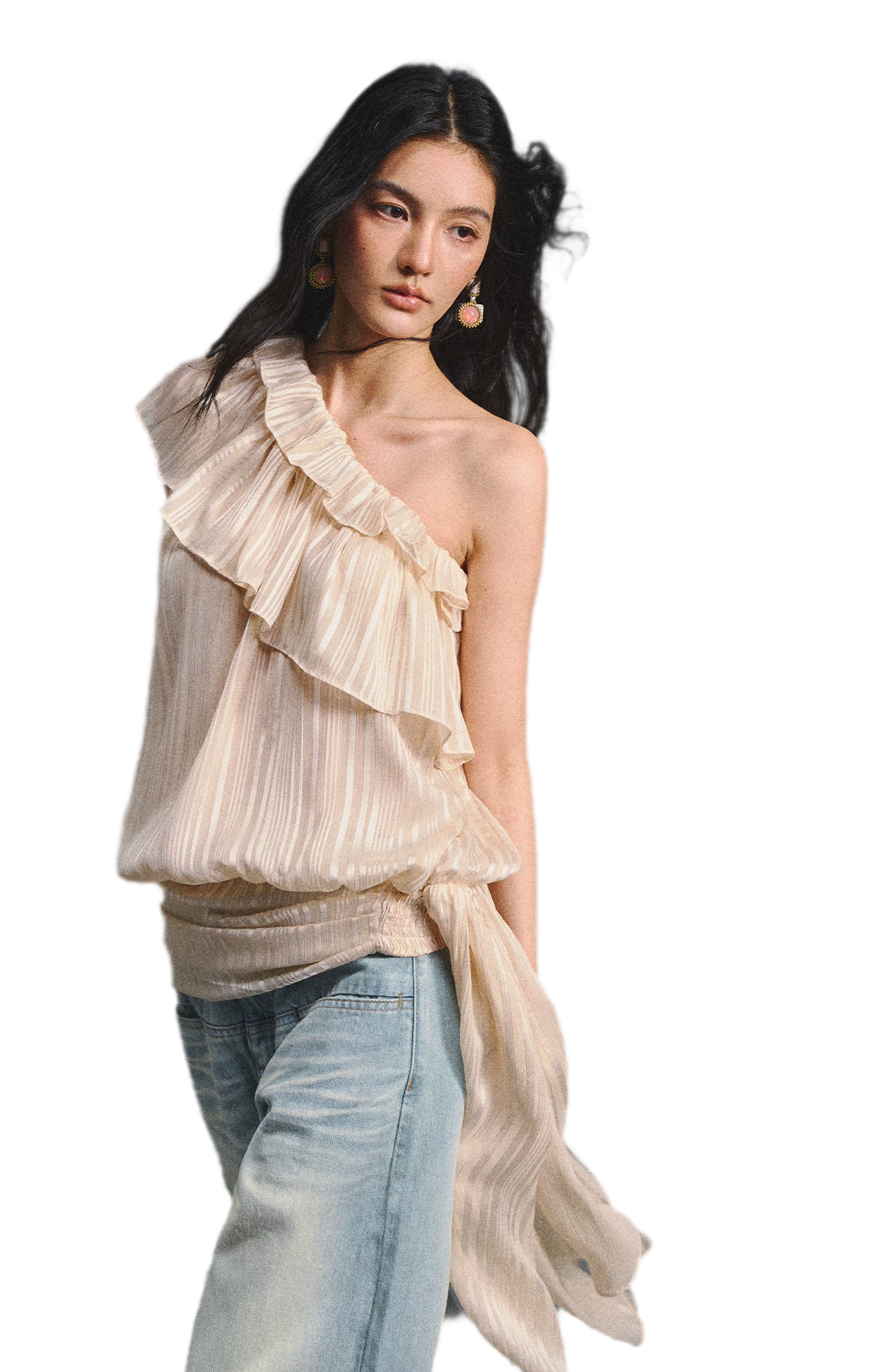 Asymmetric Ruffle Shoulder Top