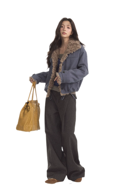 Faux Lamb-Wool Patchwork Jacket