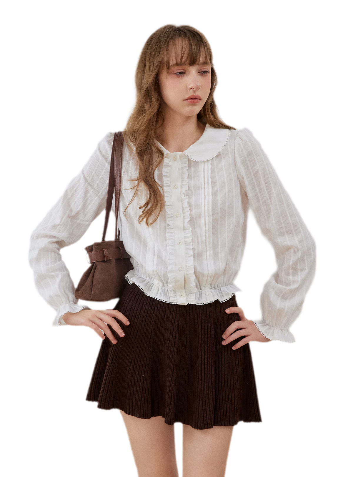 Textured Ruffle Cropped Shirt