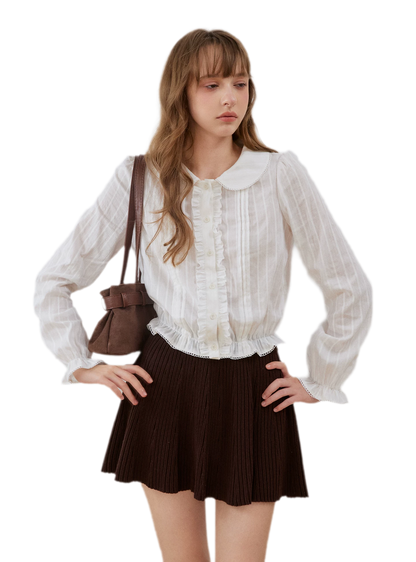 Textured Ruffle Cropped Shirt
