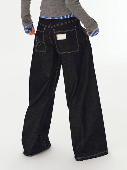 Wide-Leg Raw Denim Pants