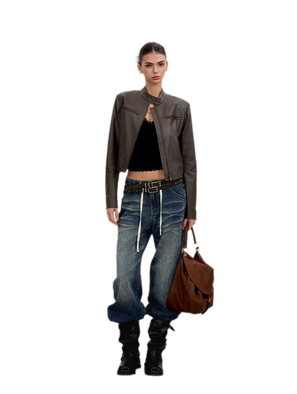 PU Leather Cropped Jacket