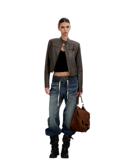 PU Leather Cropped Jacket