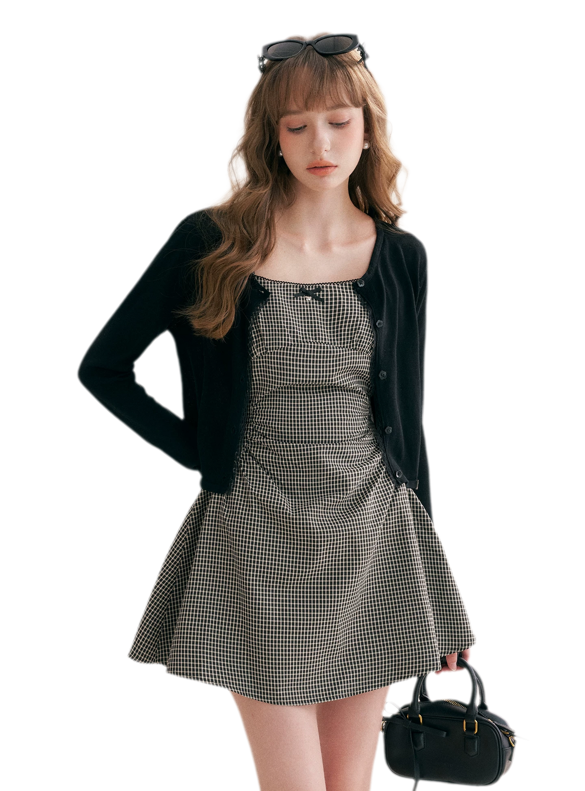 Hand-Pleated Ruffle Check Dress