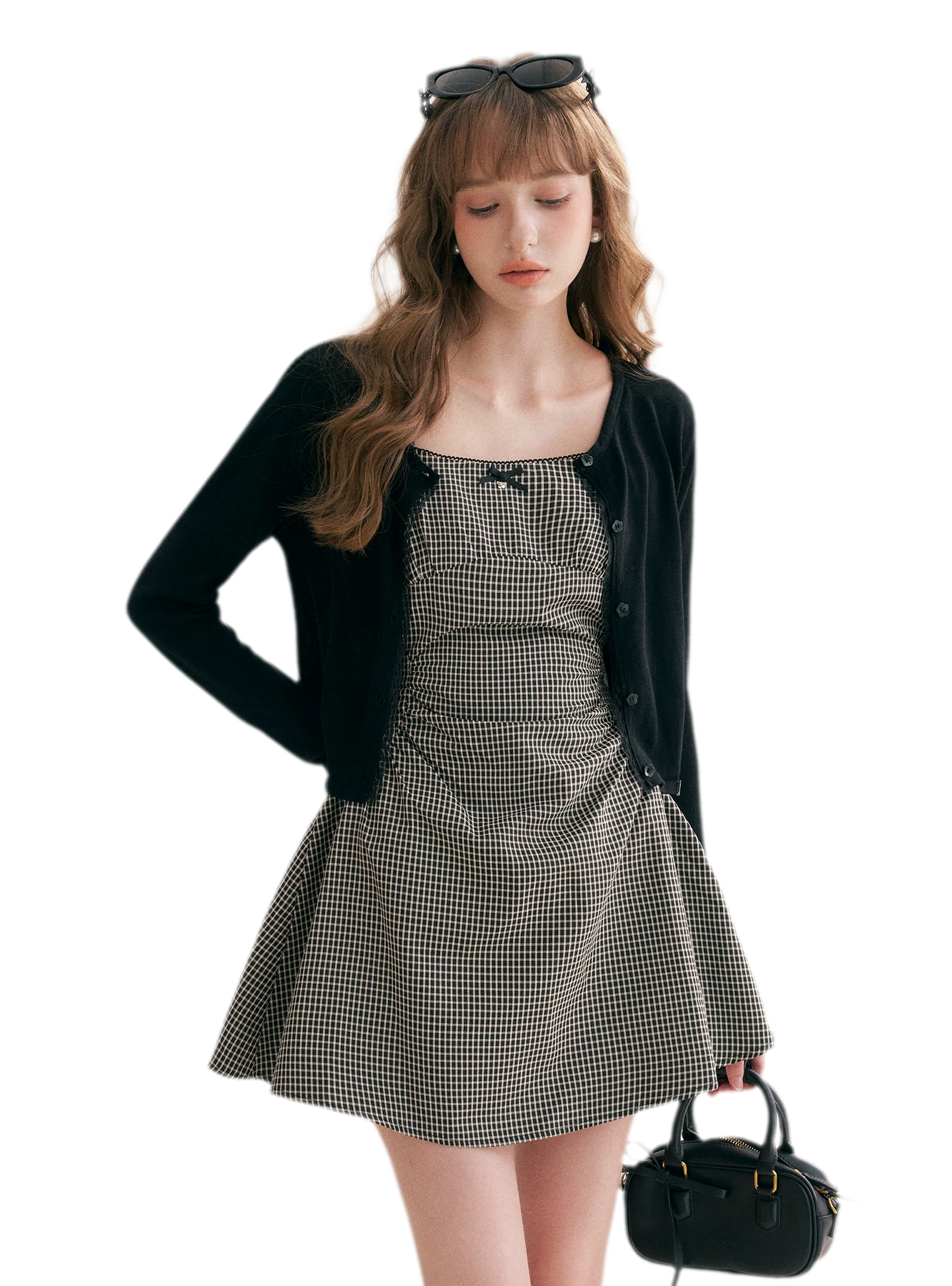 Hand-Pleated Ruffle Check Dress