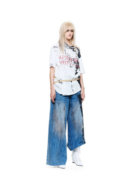 Punk T-shirt with Distressed Print and Open Back