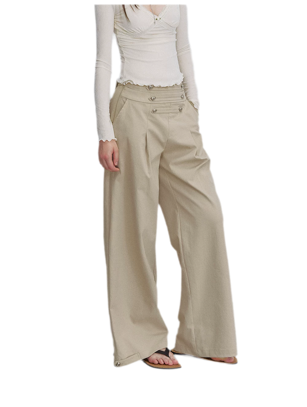 Textured Pleated Wide-Leg Pants