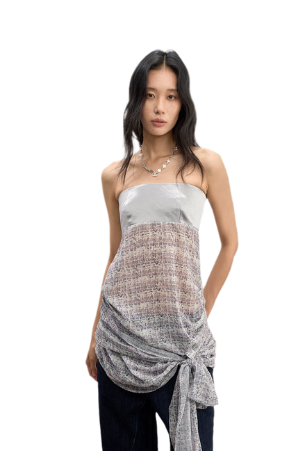 Satin Contrast Strapless Tie Top