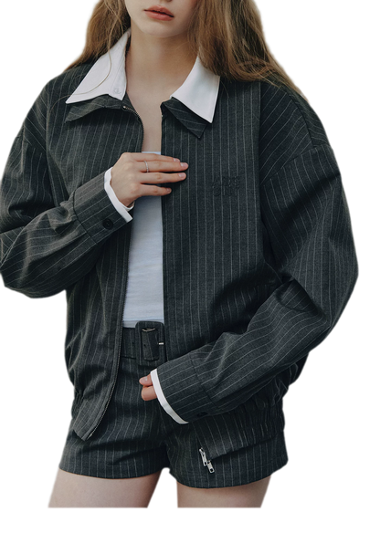 Pinstripe Belted Jacket Shorts Set