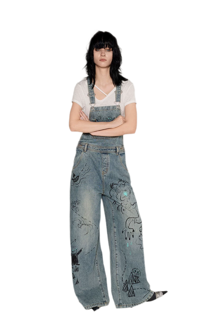 Graffiti Wide-Leg Overalls