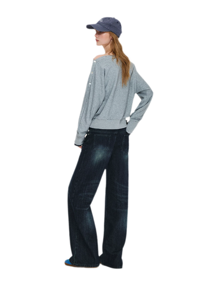 Rhinestone Off-Shoulder Relaxed Sweatshirt