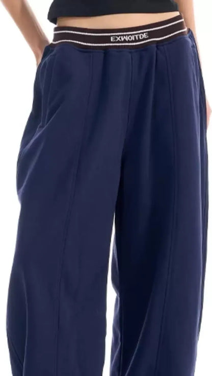 Contrast Ribbed Curved-Leg Sweatpants