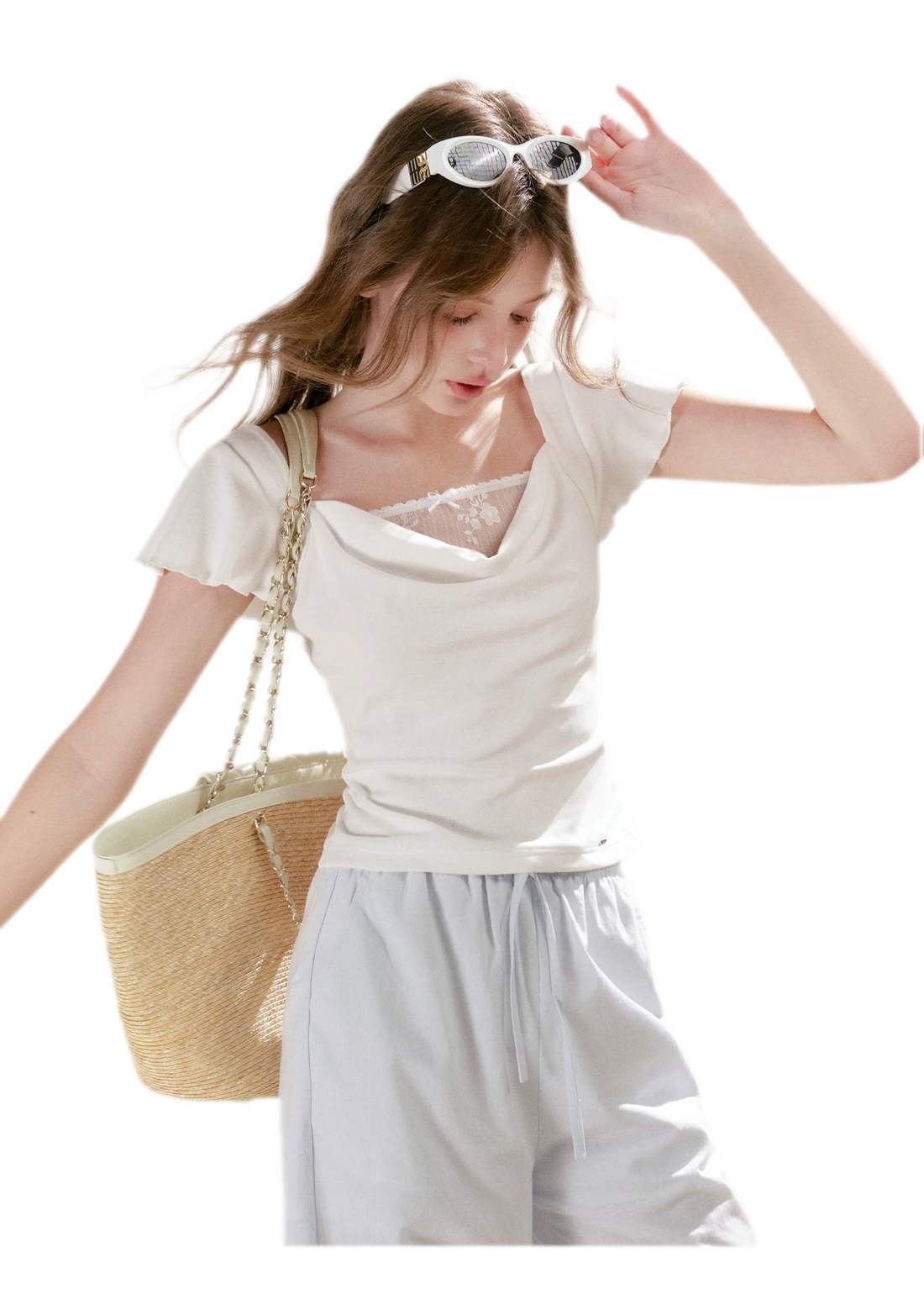 Lace Cowl Neck Tee