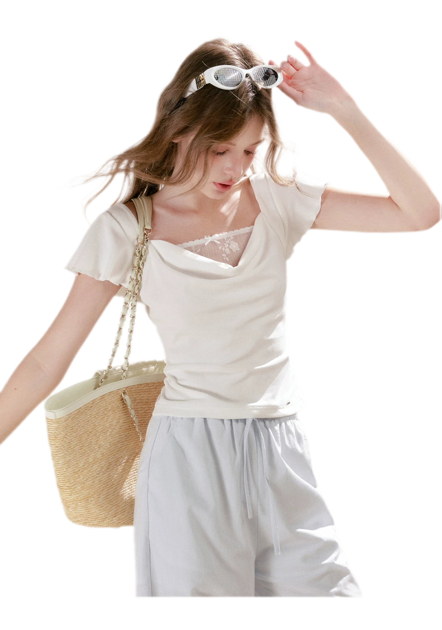 Lace Cowl Neck Tee