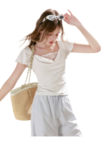 Lace Cowl Neck Tee