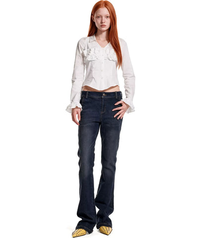 Pleated Ruffle Puff-Sleeve Shirt