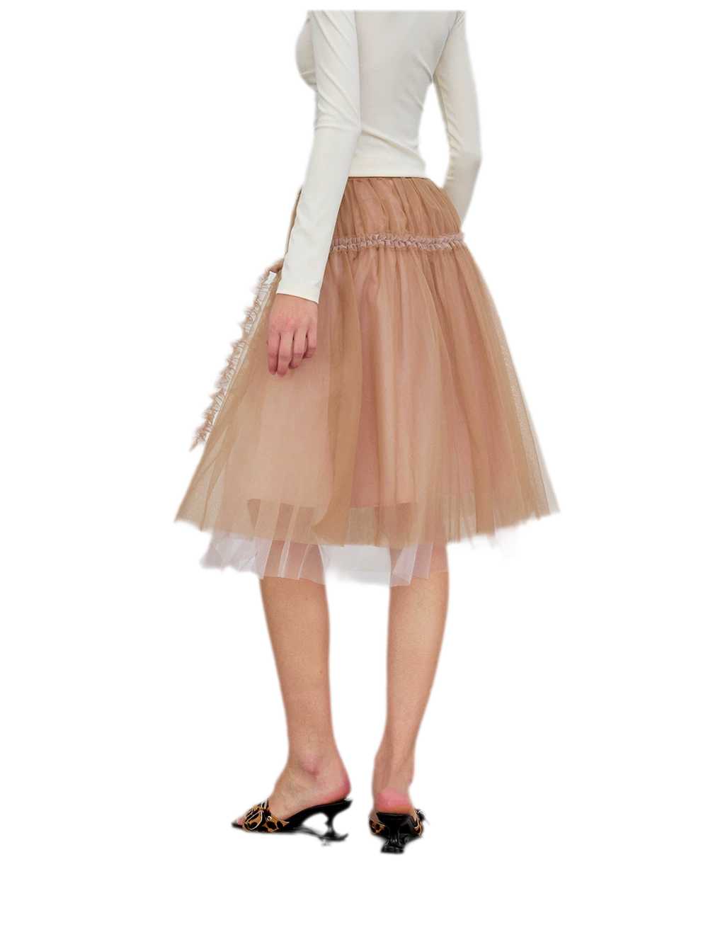 Layered Mesh Ruffle Midi Skirt