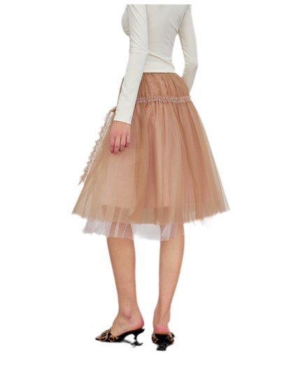 Layered Mesh Ruffle Midi Skirt