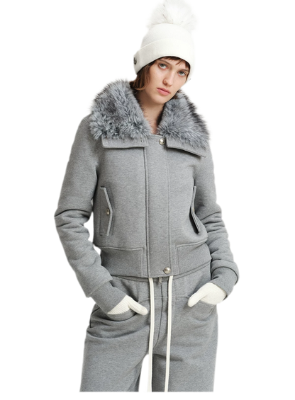 Conjunto de sudadera corta con cuello de pelo sintético