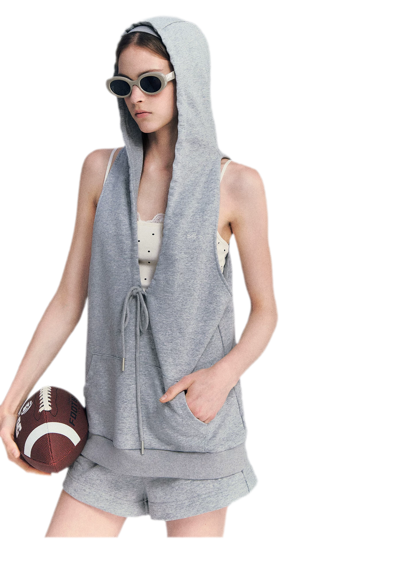 U-Neck Hoodie Vest Set