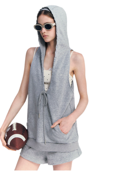 U-Neck Hoodie Vest Set