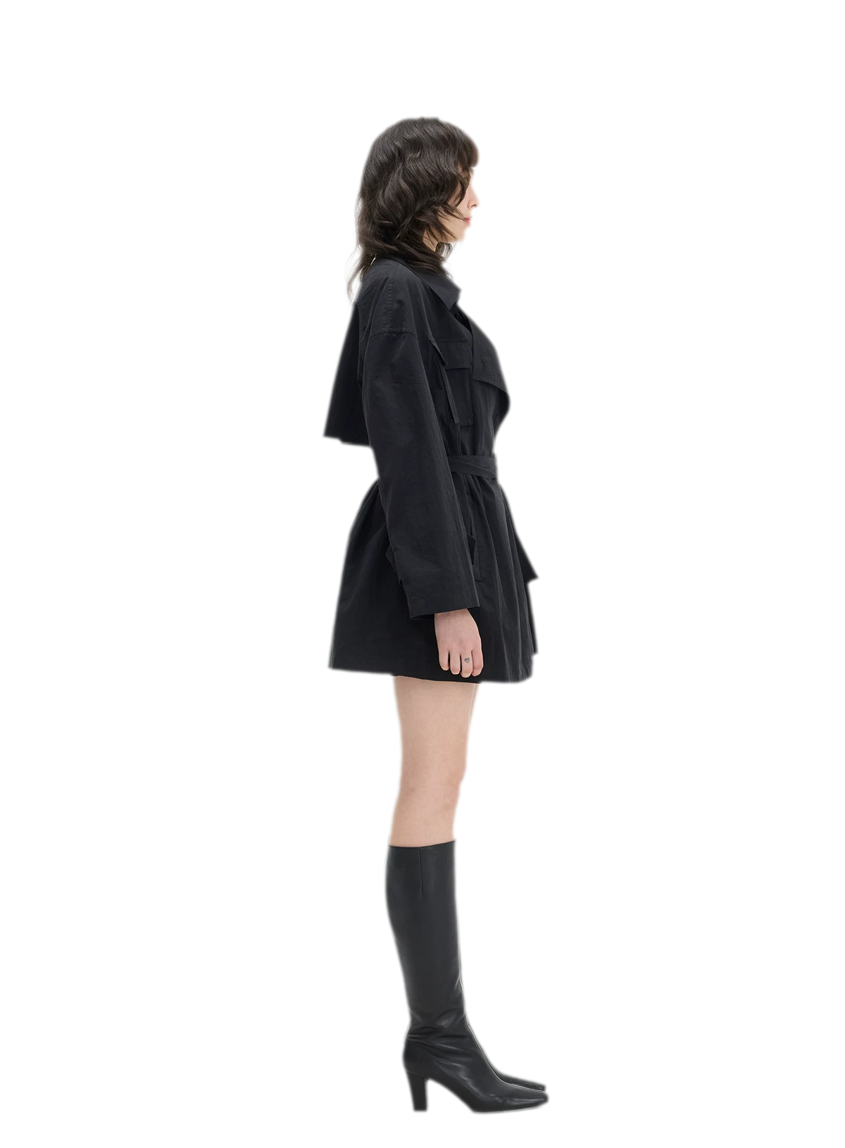 Matte Finish Belted Short Trench