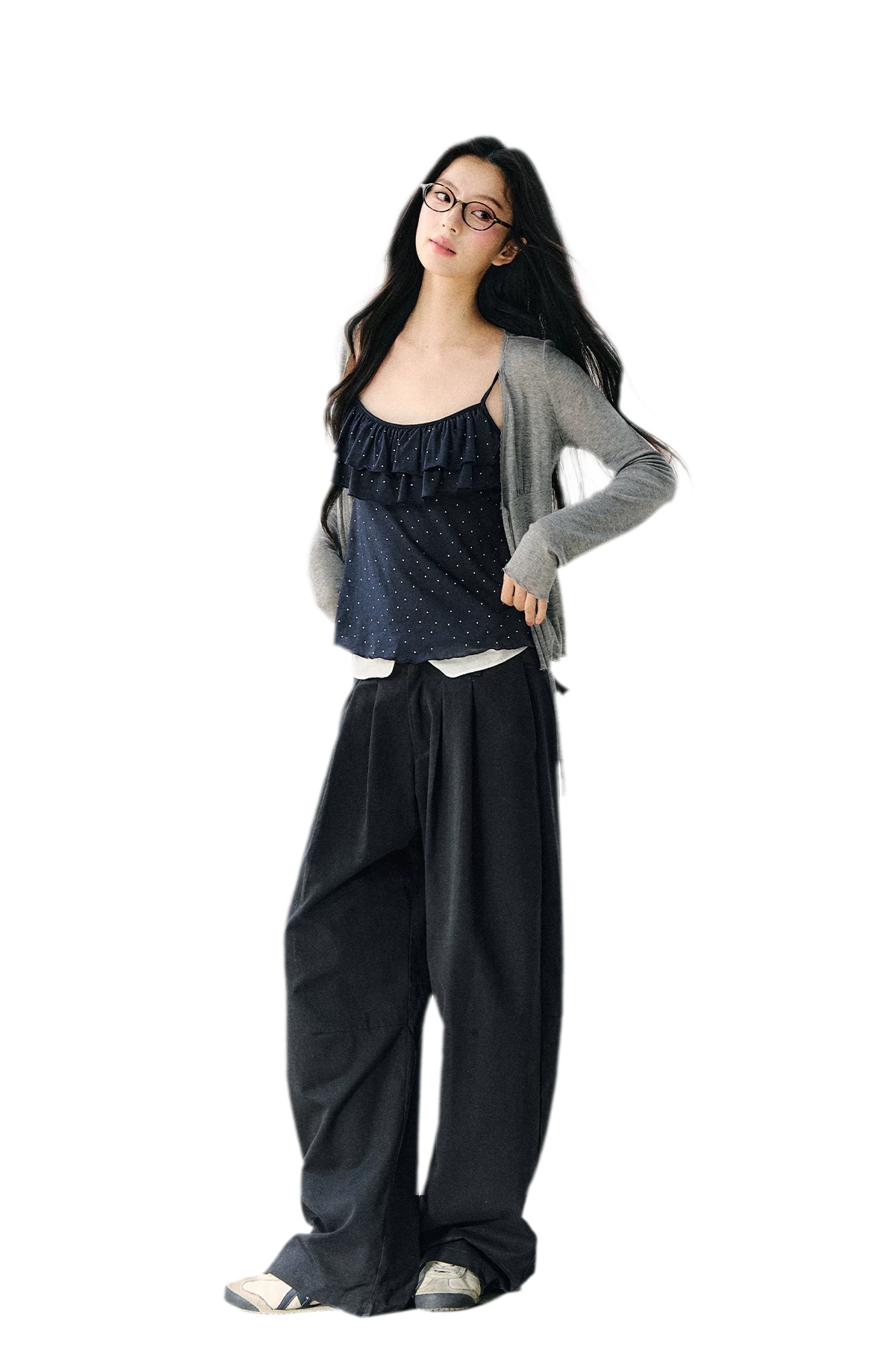 Sheer Drawstring Ruffle Cardigan