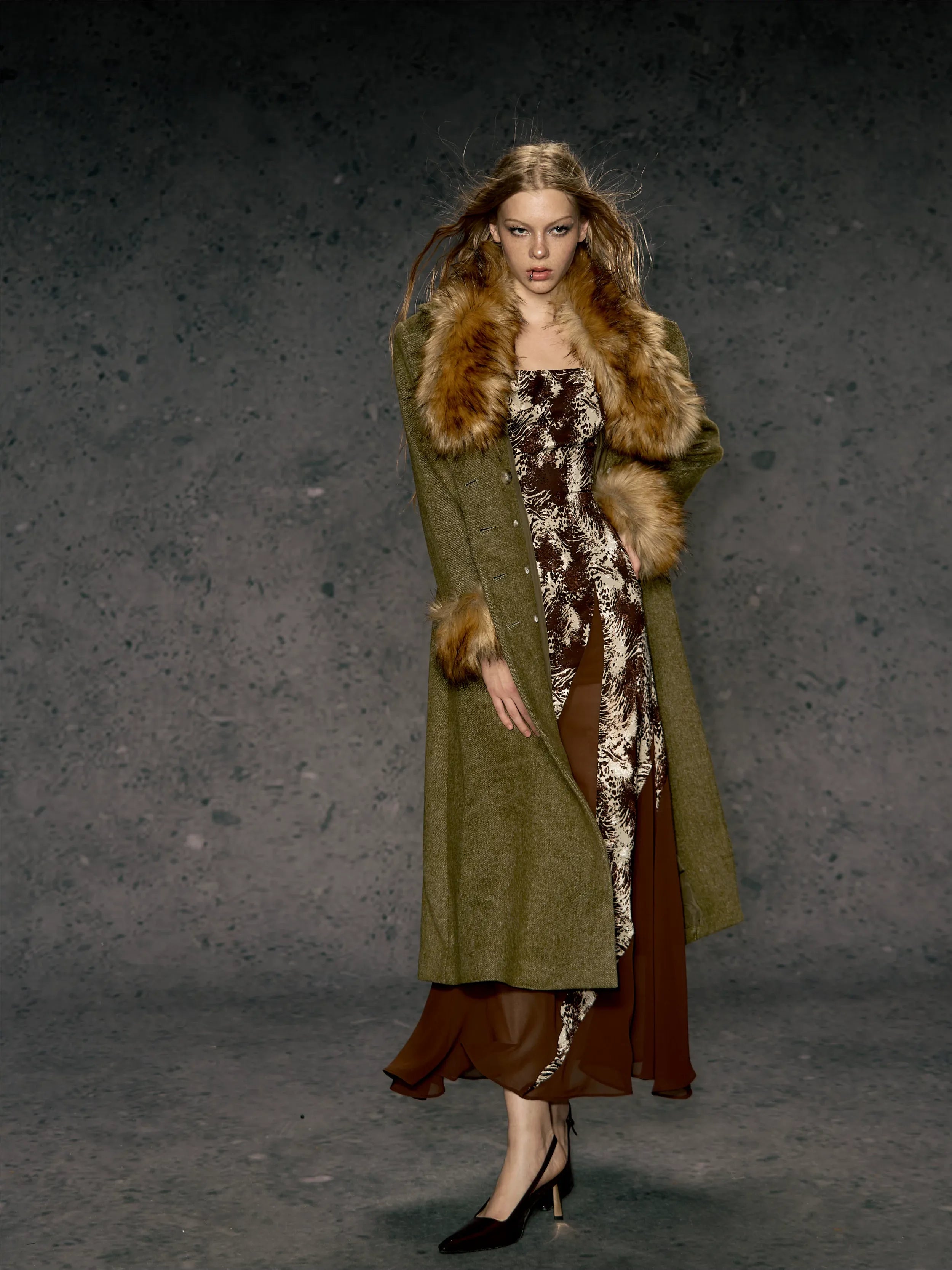 Faux Fur Collar Wool Coat