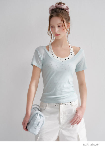 Blue V-Neck Slim Fit Short Sleeve T-Shirt