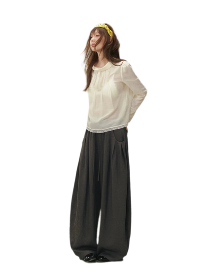 Pintuck Lace Cuff Blouse