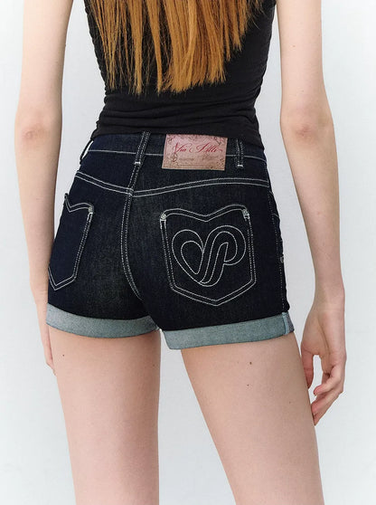 Deconstructed Double Waistband Denim Shorts