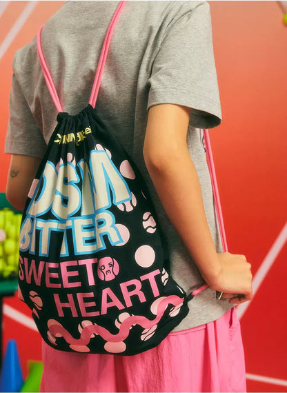 Screen-Printed Drawstring Shoulder Bag