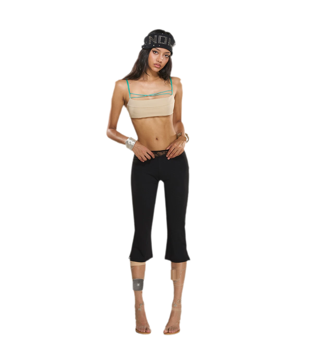 Lace Waistband Cropped Flare Pants
