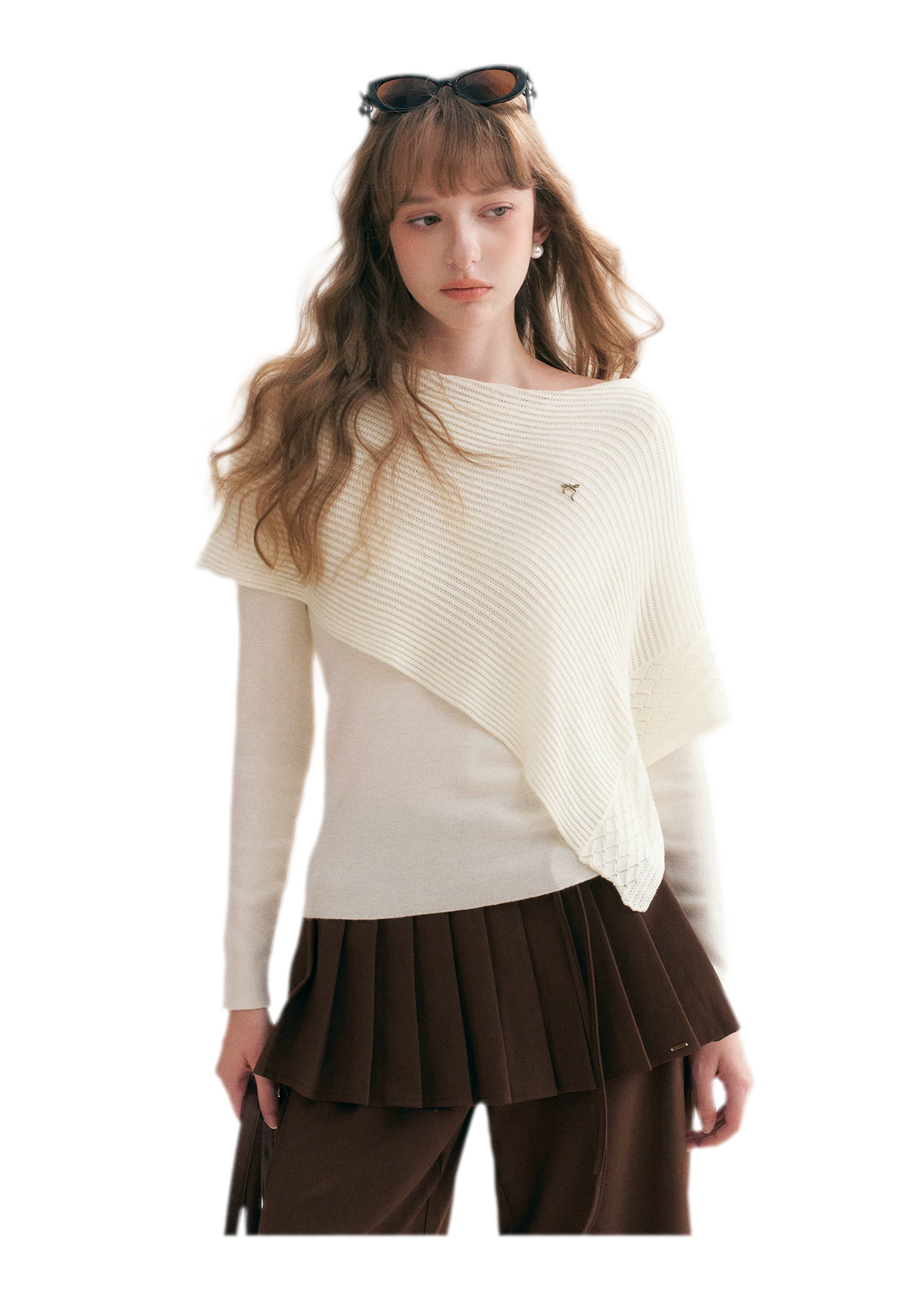 Diagonal Shawl Knit Sweater